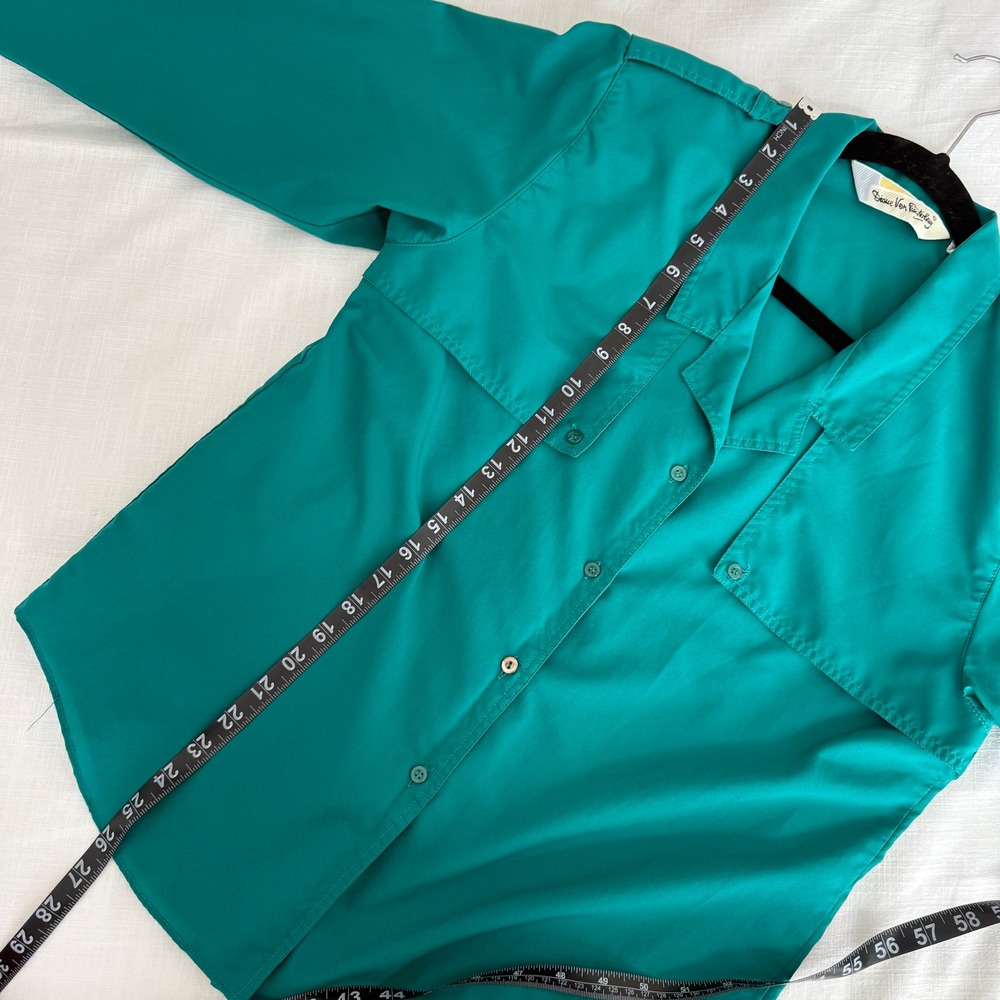 Vintage Diane von Furstenberg Teal Green Button Down Shirt Size 10 - Picture 6 of 6